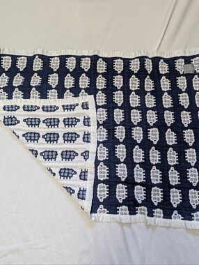 Living Textiles Baby Reversible Sheep Muslin  Baby Blanket Satin Trim 36" X 27"